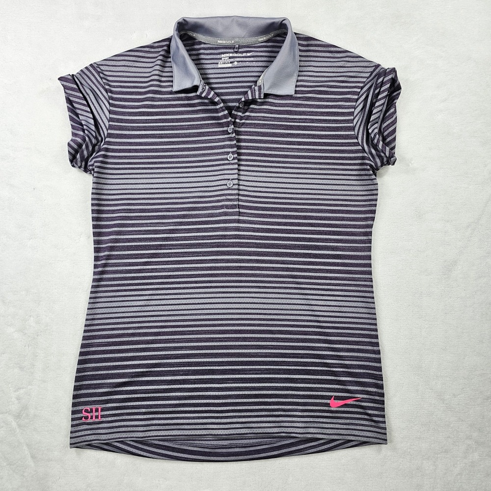 Nike Golf Polo Womens Medium Purple Grey Striped Dri-FIT Cap Sleeve Excellent SH